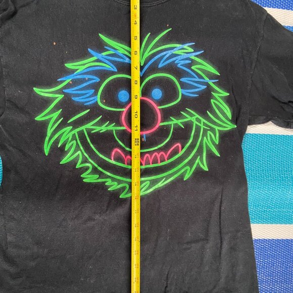 Vintage 90's Black Cotton Neon Print Jim Henson Muppets Animal T Shirt Large - Picture 3 of 4